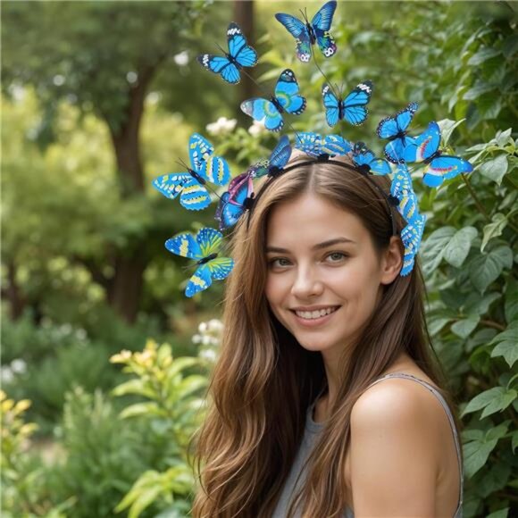 Butterfly Headband for Women – Fascinator Hair Crown Tiara Band for Festival - Picture 3 of 4